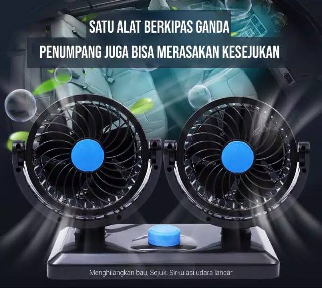 Kipas Mobil Ganda 12V/24V/USB Double Fan Car Port 12V/24V/USB