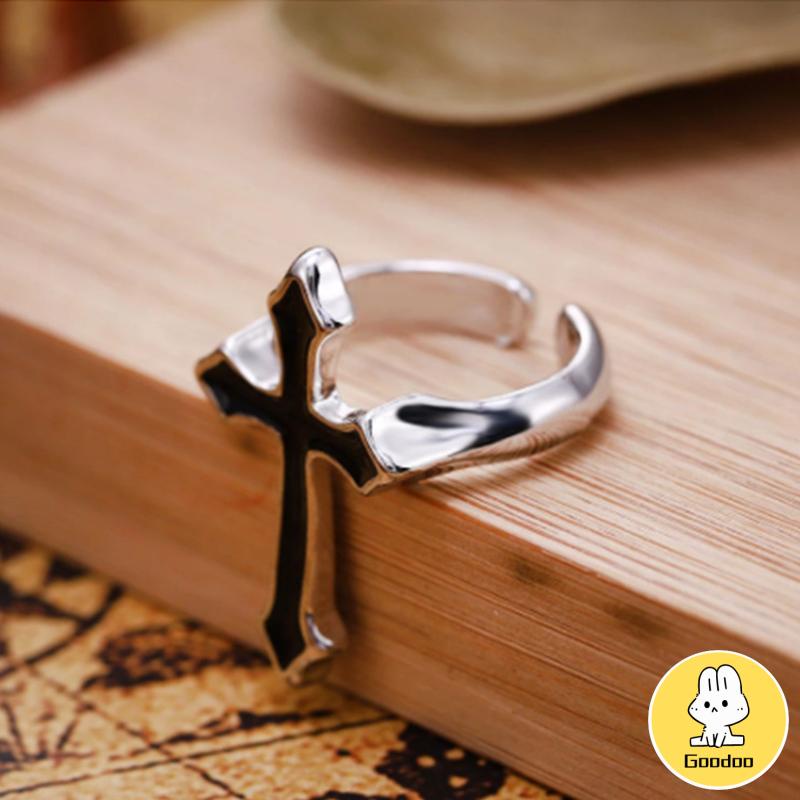 Cincin Jari Telunjuk Model Silang Gaya Retro Punk Untuk Unisex -Doo