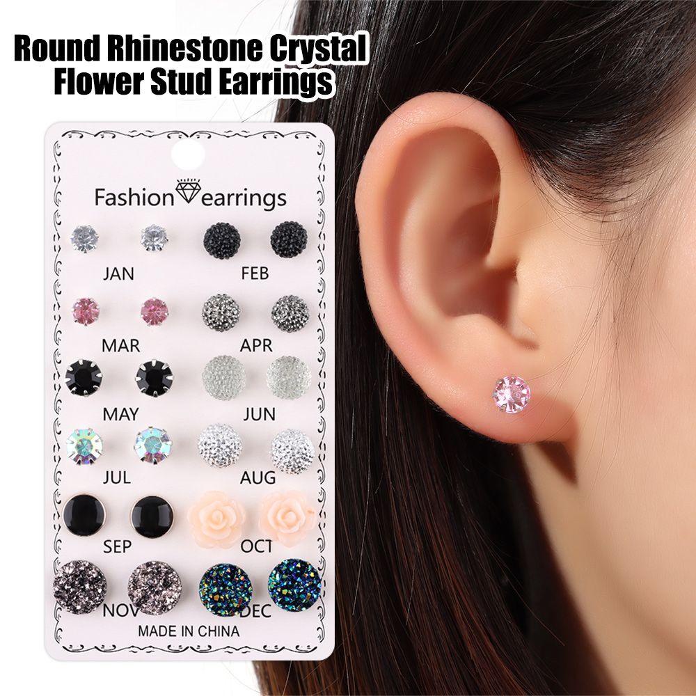 Lily Stud Earring Berlian Imitasi Perhiasan Fashion 12pasang