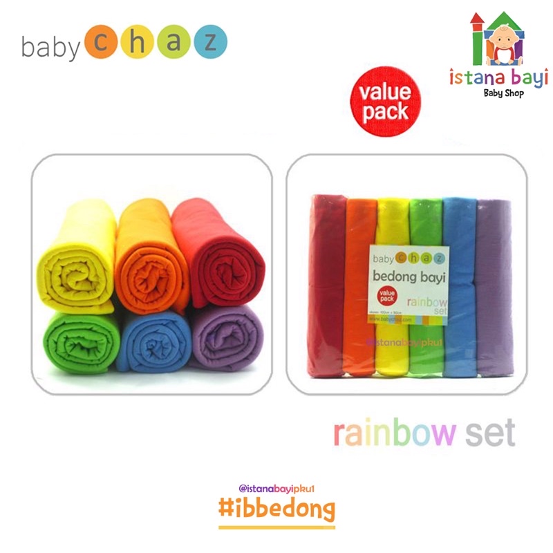 Baby Chaz Bedong Rainbow 6 in 1/bedong bayi isi 6 /selimut bayi