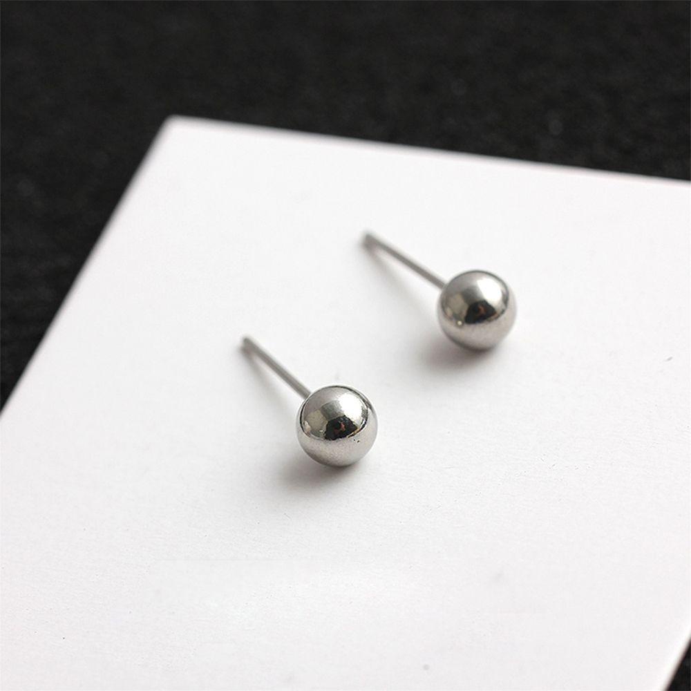 Nickolas1 Anting Mewah Gaya Korea Wanita Bahan Stainless Steel Warna Silver Klasik Bola Kecil