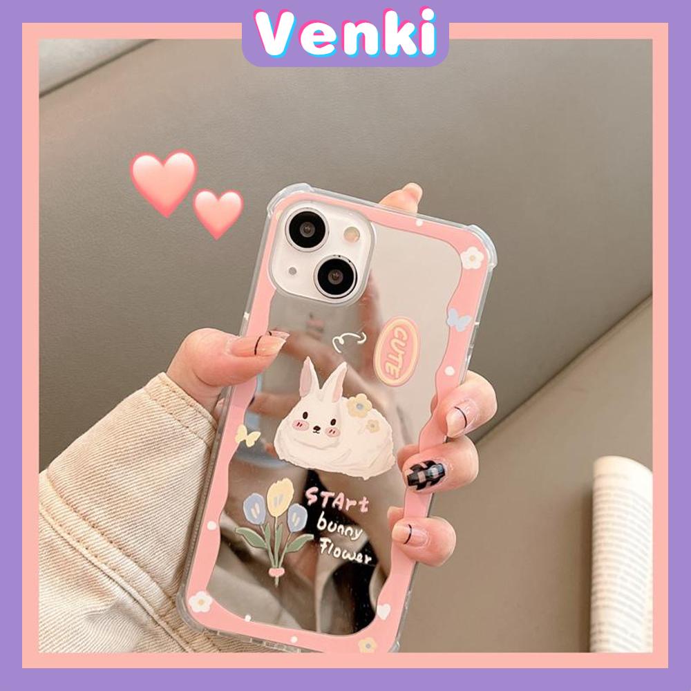 iPhone Case Acrylic Mirror Airbag Shockproof Protection Camera Cute Pink Rabbit Flowers Compatible For iPhone 11 iPhone 13 Pro Max iPhone 12 Pro Max iPhone 7 Plus iPhone x xr xs