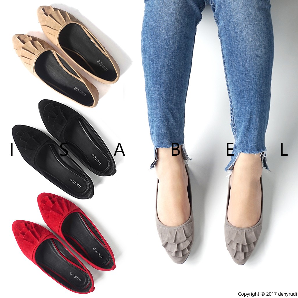 Isabel Adelia ALICIA Flat Shoes Wanita Abu Hitam Merah 