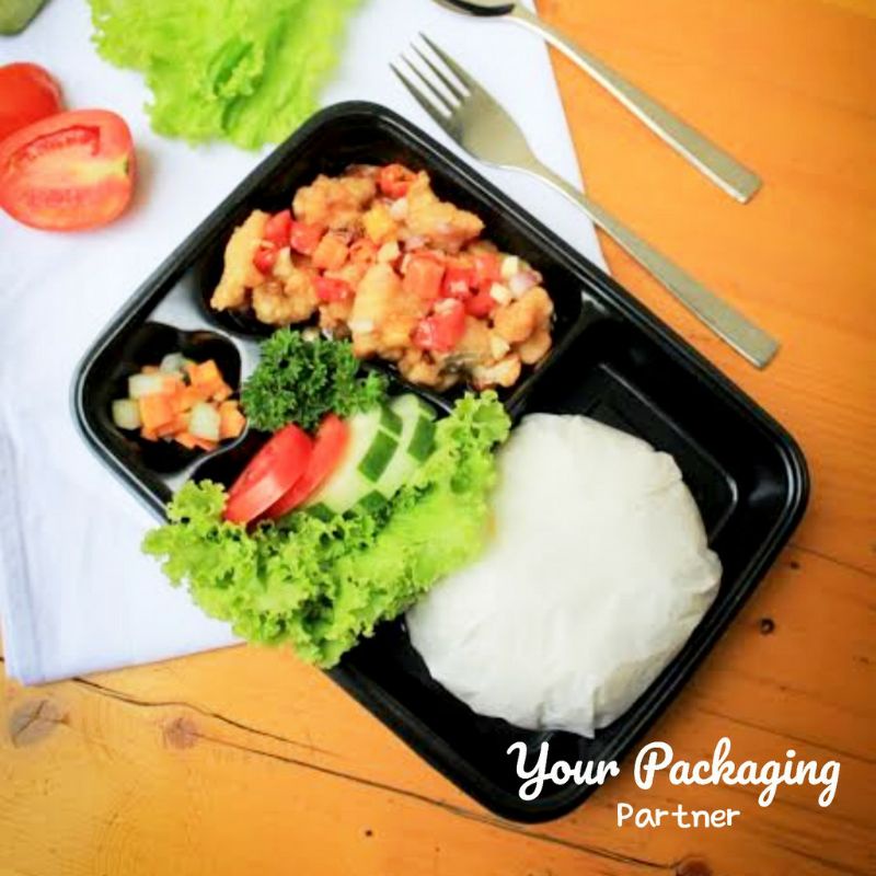 Bento Box kotak makan plastik sekat 4 tutup mika
