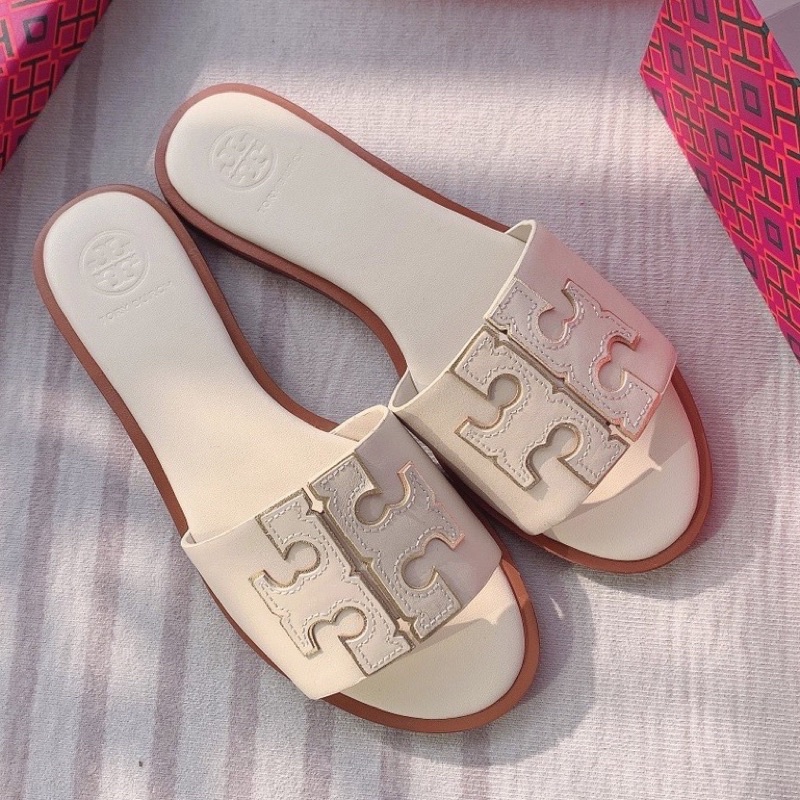 [ORIGINAL 100%] TORY BURCH INES SLIDE NEW CREAM