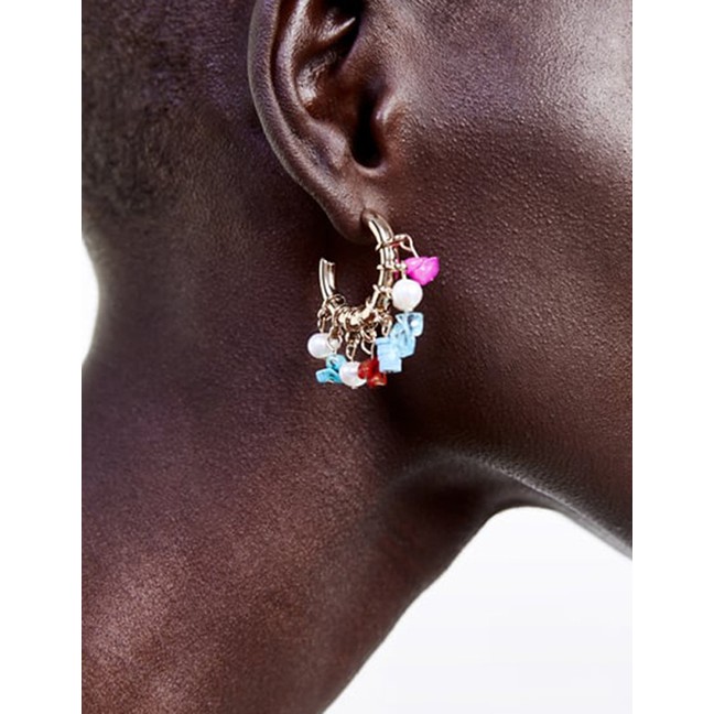 LRC Anting Tusuk Fashion Gold Alloy Diamond-studded Pearl Flower Earrings F72471