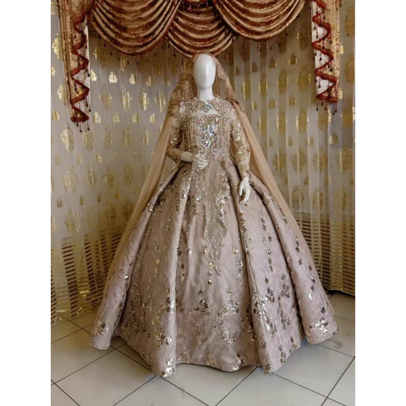 GAUN PENGANTIN BARBIE MUSLIM BEREKOR//GAUN WEDDING ALA JODHA//GAUN MEWAH BEREKOR