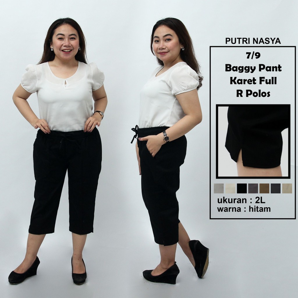 Celana 7/9 jumbo karet full polos / baggy pant jumbo / celana pendek 8L-6L-5L-4L-2L-XL-S fit to L