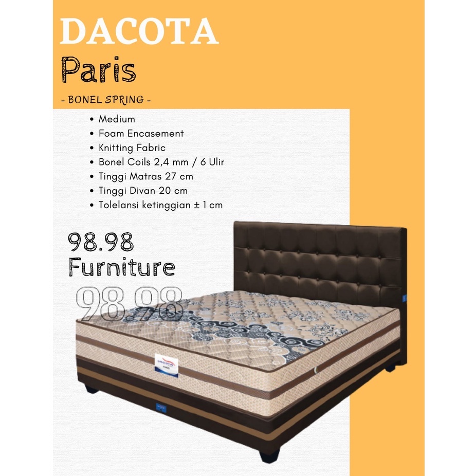 DACOTA Paris Spring Bed Fullset Original dan Custom tebal 27cm - Springbed Dacota 4/5/6 Kaki Fullset - Medan