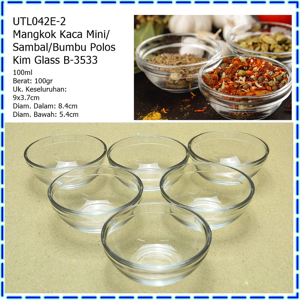 [Set 6pcs] UTL042E-2 Mangkok Kaca Mini/Mangkok Sambal/Bumbu/Kecap Polos MMS Glass B-3533 100ml