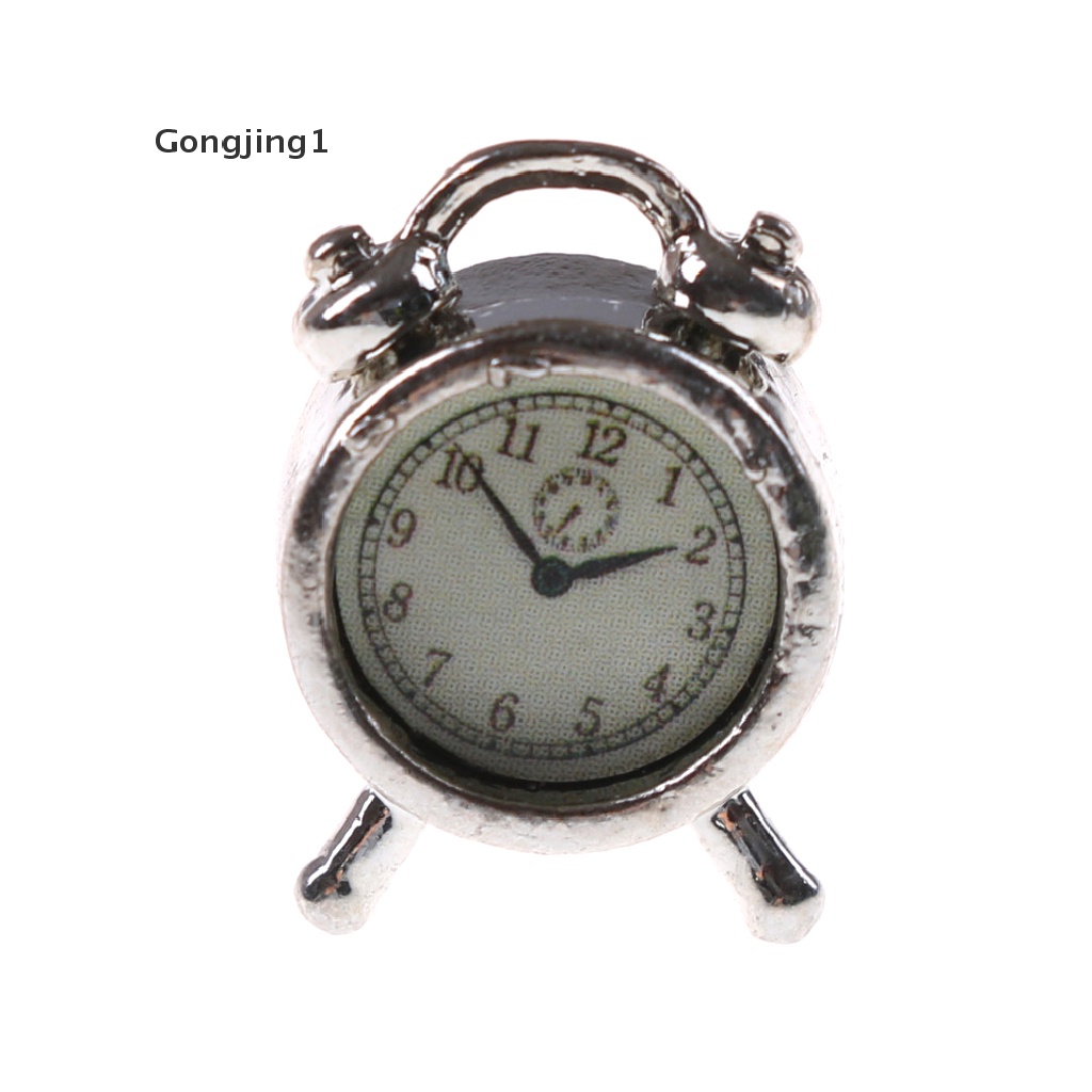 Gongjing1 Mainan Miniatur Jam Alarm Bahan Metal Skala 1: 12 Untuk Dekorasi Ruang Tamu Rumah Boneka