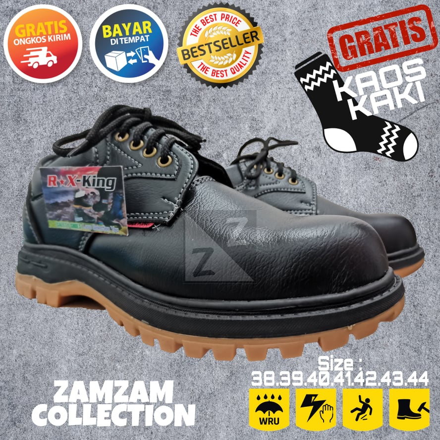 SEPATU SAFETY SEPTI KING KICKERS GREGOR CATERPILLAR KULIT PU SINTETIS ASLI UJUNG BESI BENGKEL KONTRAKTOR TAMBANG PABRIK MURAH BONUS KAOS KAKI