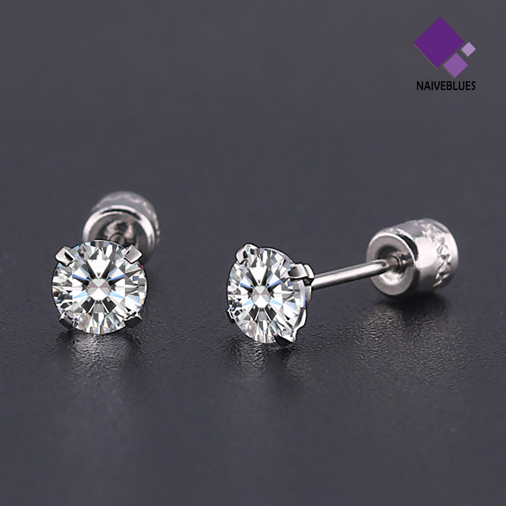 Anting Stud Berlian Imitasi Bentuk Bulat Bahan Titanium Steel Untuk Unisex