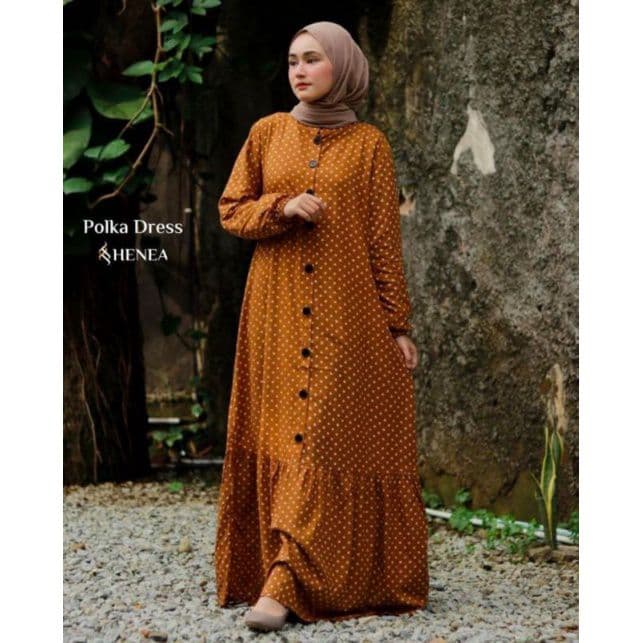 Dress Wanita Gamis Jumbo Henea Akar - Gamis Terbaru Rayon Premium Lengan Panjang  Maxidress Remaja Kekinian LD 125 cm