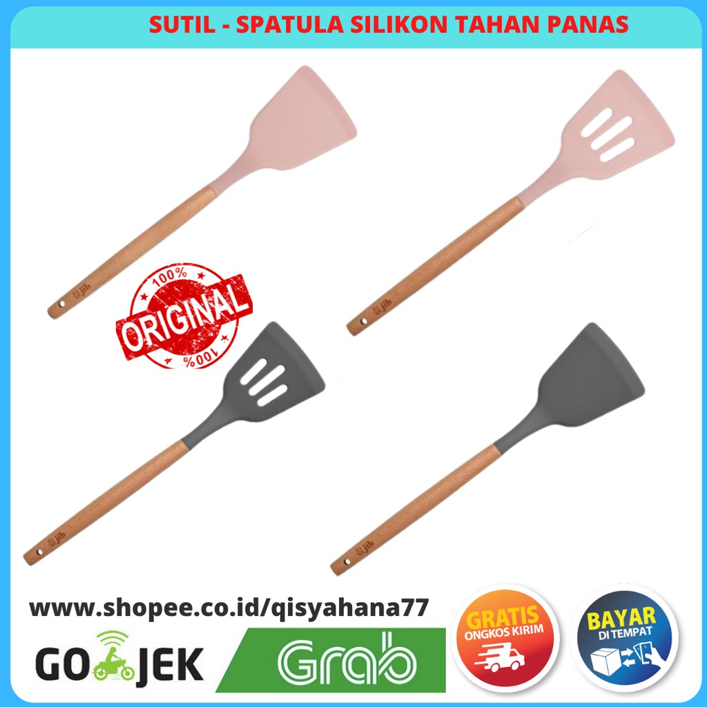 Silikon Spatula Sutil/Sodet/Turner/Utensil Gagang Kayu1