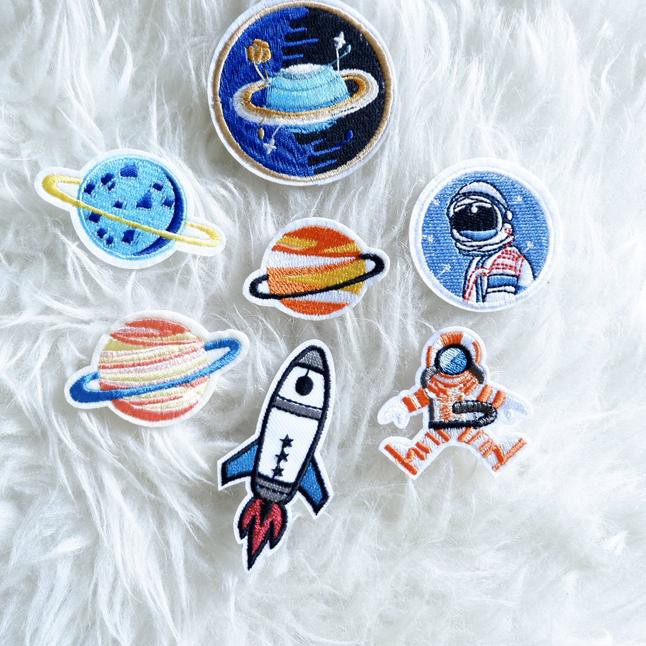 Bagus Dipakai-42  Planet Astronot Iron Patch Bordir Set Emblem Tempelan Baju Stiker