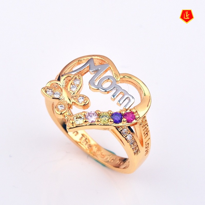 [Ready Stock]Fashion Love Mom Ring European and American Color Separation Exquisite Elegant