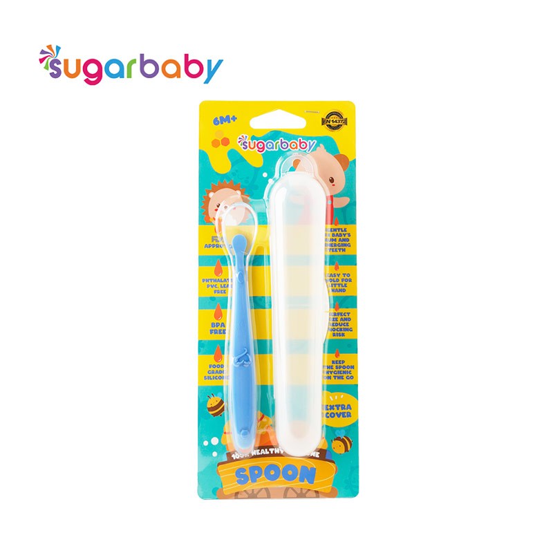 Sugar Baby Healthy Silicone Spoon With Case Blue Sendok Makan Bayi Biru