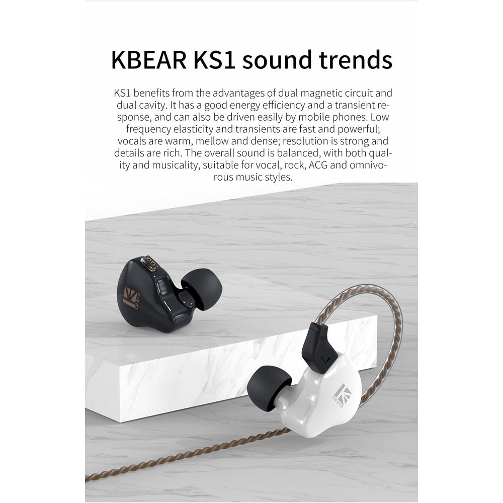 Kbear KS1 Earphone In Ear Dual Magnectic Circuit Dynamic Deep Bass Dengan Kabel i3