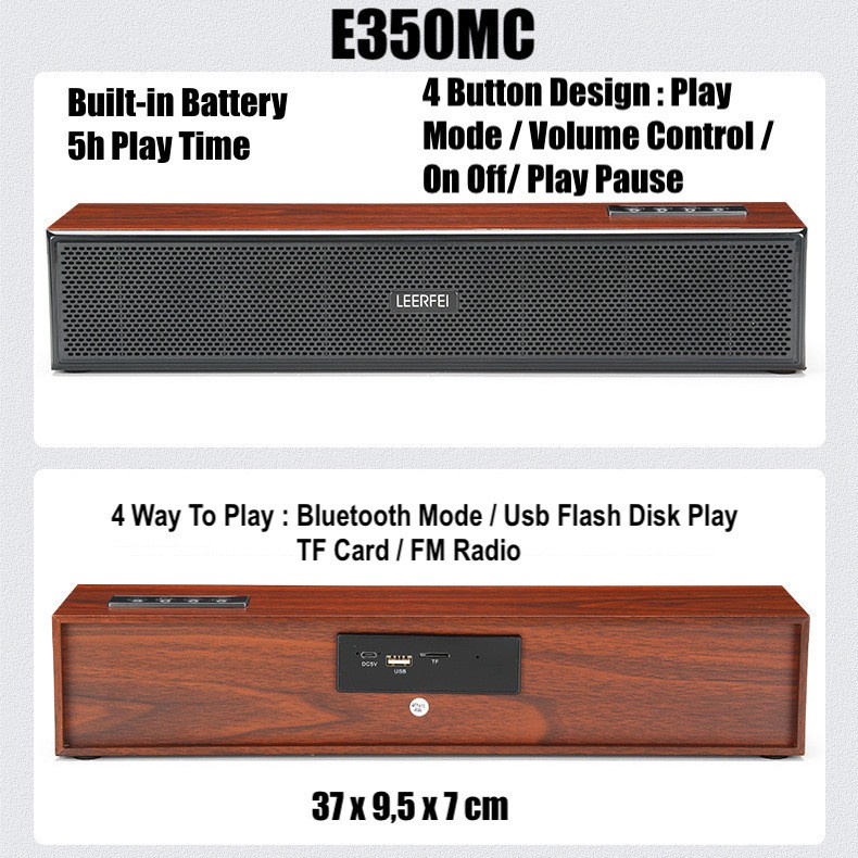 HiFi Bass Cinema Level Soundbar E350M Wood Wireless Bluetooth Speaker