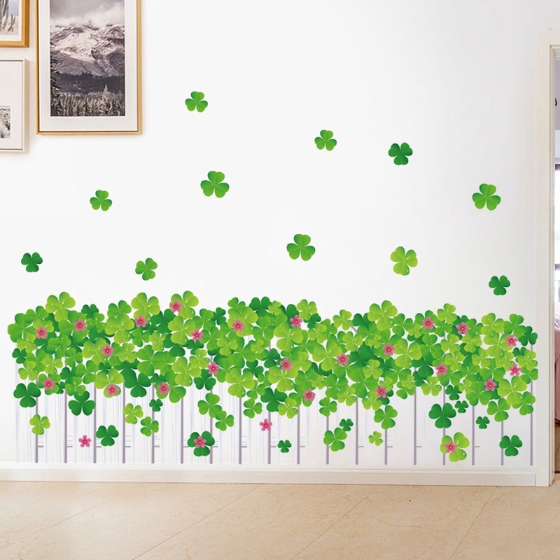 Fence and Four Leaf Grass Skirting Line Wall Stickers for Home Livingroom Bedroom Bathroom Office Decoration