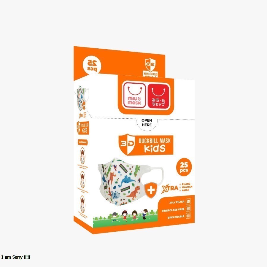 3D DUCKBILL / MIU Masker KIDS MASK / 3 Ply / 25 Pcs / WHITE MOTIF