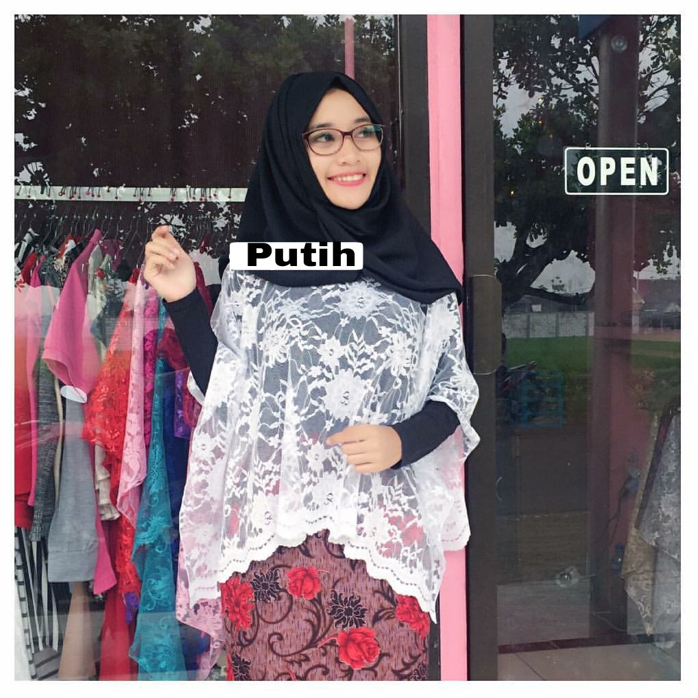 PROMO Warna Putih  Atasan Outer Cape Brokat Cape Brukat Kebaya Wisuda Kondangan Murah