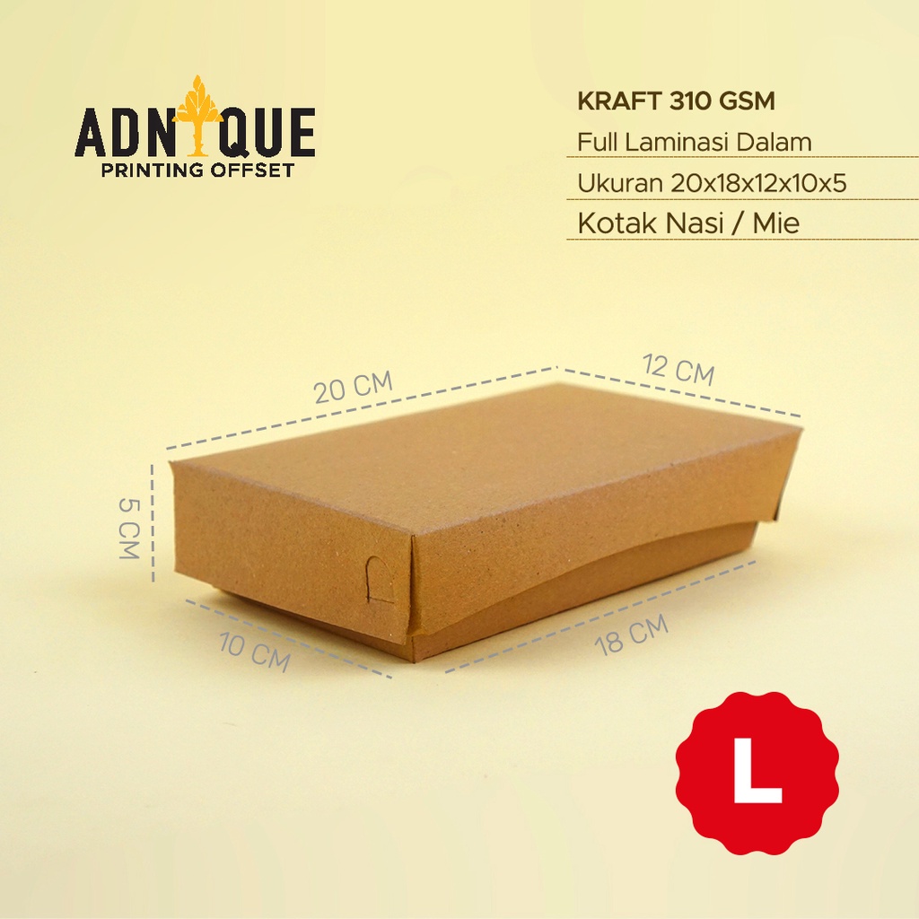 Paket 50 Pcs Kraft Lunch Box ukr ATAS 20 12 BAWAH 18 10 TINGGI 5 Kotak Nasi (L)