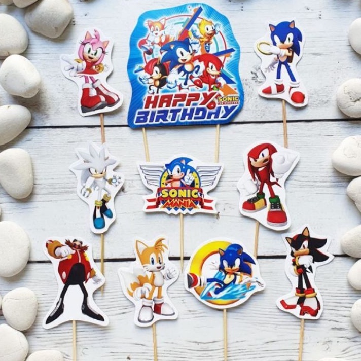topper toper hiasan tusukan kue cake nasi tumpeng ulang tahun happy birthday karakter sonic the hedg