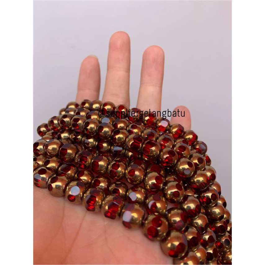 kristal BINGKAI GOLD 10mm merah bahan spacer gelang kalung pembatas