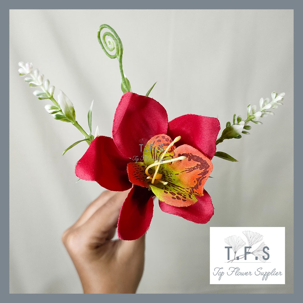 Artificial Flower Cattleya Orchids Bunga Plastik Palsu Buatan Dekorasi Hias Pajangan Rumah Kantor-RED