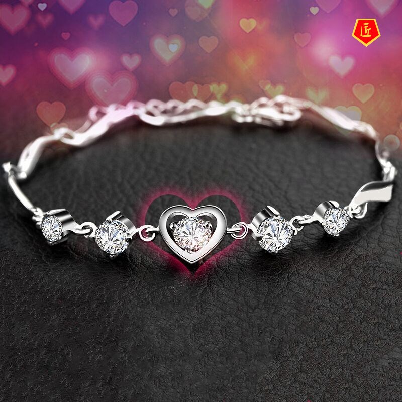 [Ready Stock]925 Silver Heart-Shaped Amethyst Bracelet