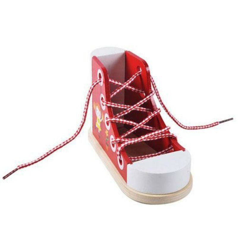 Mainan sepatu wooden lacing shoe/mainan edukasi anak