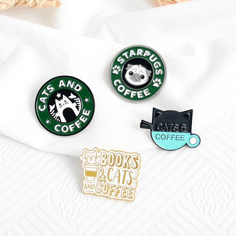 Bros Pin Enamel Bentuk Kucing / Anjing / Kucing / Kopi Untuk Aksesoris Tas / Pakaian