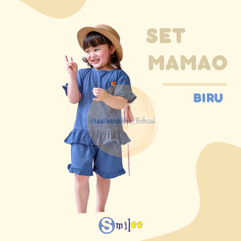 Setelan Anak Kaos Smilee Mamao Biru Size 1-5Thn