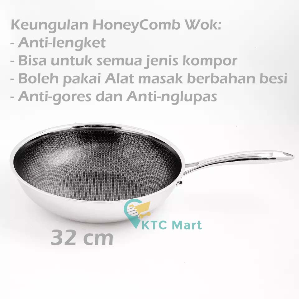 KTCmart - Wok Laba laba WoK HONEYCOMB Wajan Laba ANTI LENGKET Penggorengan Stainless Steel Fry Pan Stainless Steel