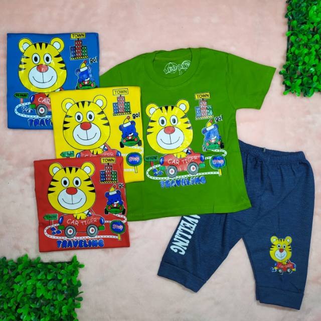 Ss#203 Setelan Anak Size 0-3tahun Gambar Tiger Town / Baju Anak Laki laki / Baju Celana Joger Anak