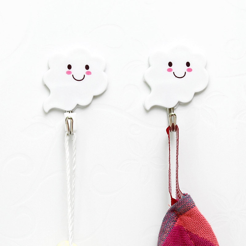 3Pcs/set Home Creative Cartoon Smiling Cloud Shape Self Adhesive Wall Hanging Storage Hooks