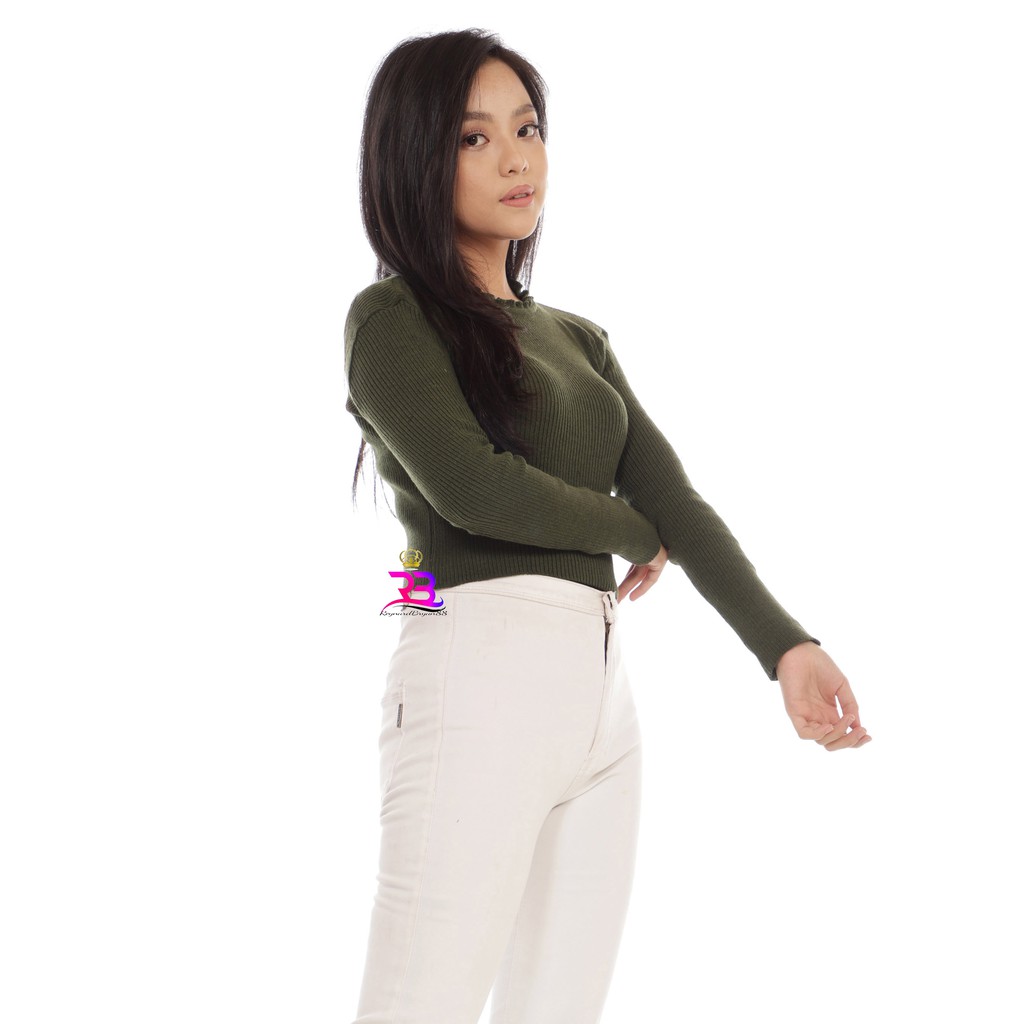 CROP KRIWIL LENGAN PANJANG || CROP RAJUT / CROP POLOS / ATASAN RAJUT