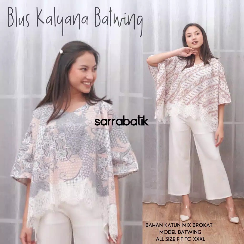 Blus Kalyana #2 Batwing Batik Brokat Brukat Renda Jumbo Pastel Atasan Batik Soft Pesta Kondangan