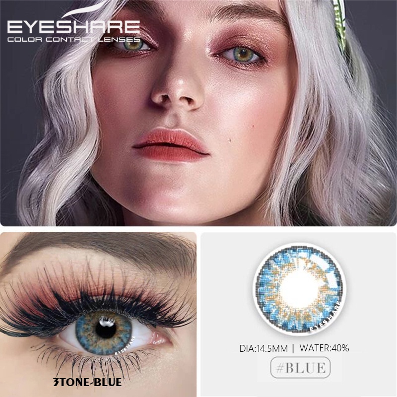 （COD）C28-3TONE Amethyst Sterling-grat Sepasang lensa kontak berwarna, Warna campuran Eropa dan Amerika mata yang besar diameter 14.5MM, kadar air 40% lensa mata cairan lensa kontak soflen mata softlens soflens Ture-sapphire Grey