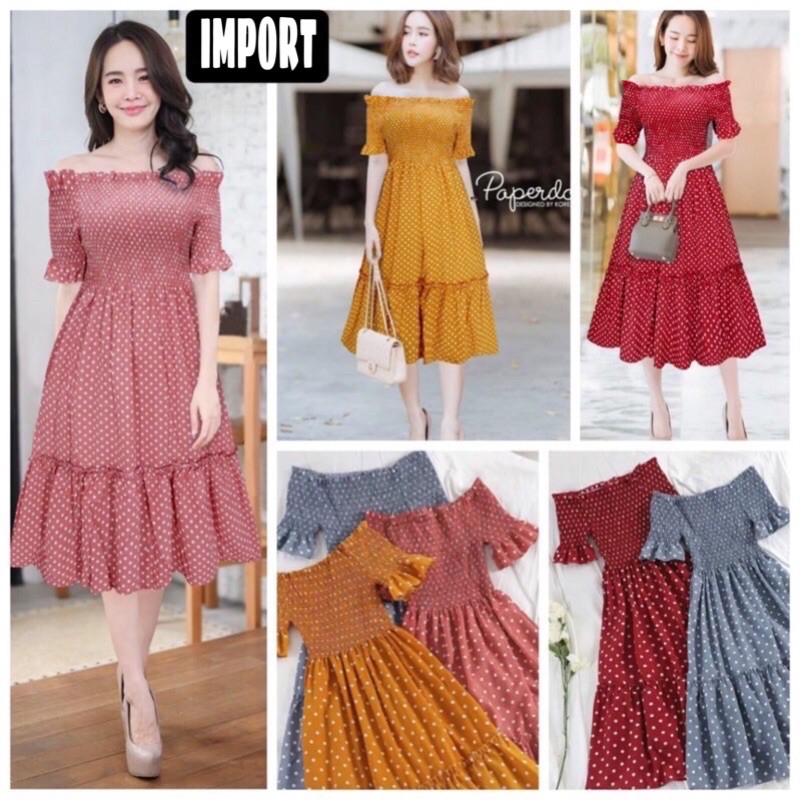 GDG Fashion Pakaian Perempuan Terusan  Dress Casual Smoke Sabrina Polkadot Kerut Dada Rayon Import