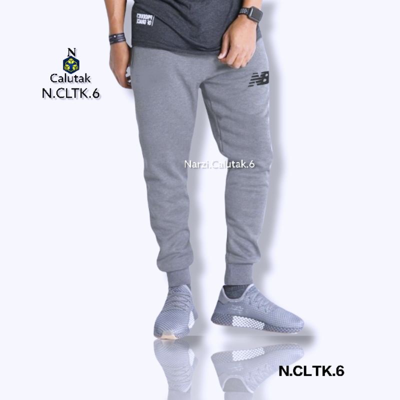 Celana Trening Jogger Olahraga Cewek Cowok Rib Polos Slim Fit