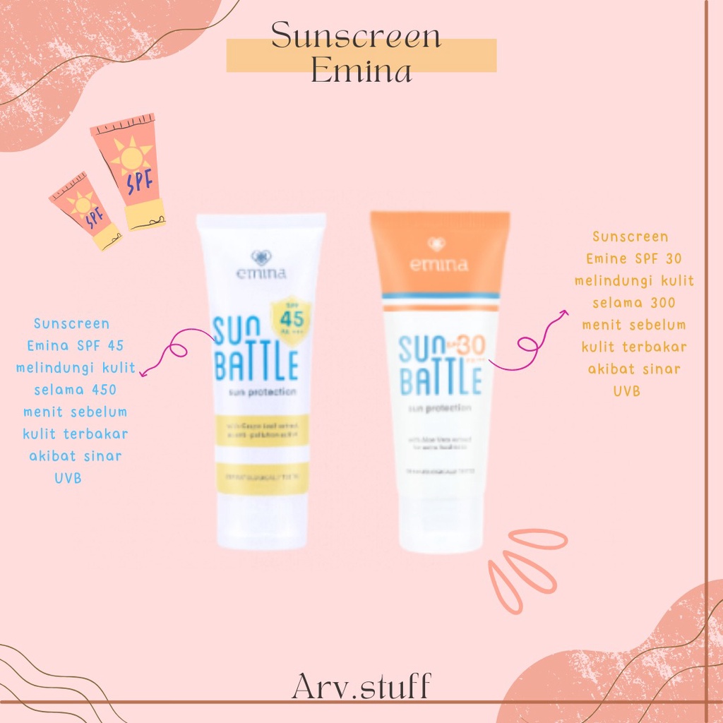 Emina Sun Battle Spf 30 60Ml /Emina Sun Protection SPF 30 PA+++ Sun Block Wajah SPF45, pelindung wajah dari serangan sinar UV, ringan di kulit wajah, termurah, terviral, terlaris, aman, original 100%, BPOM, dan cocok untuk semua je