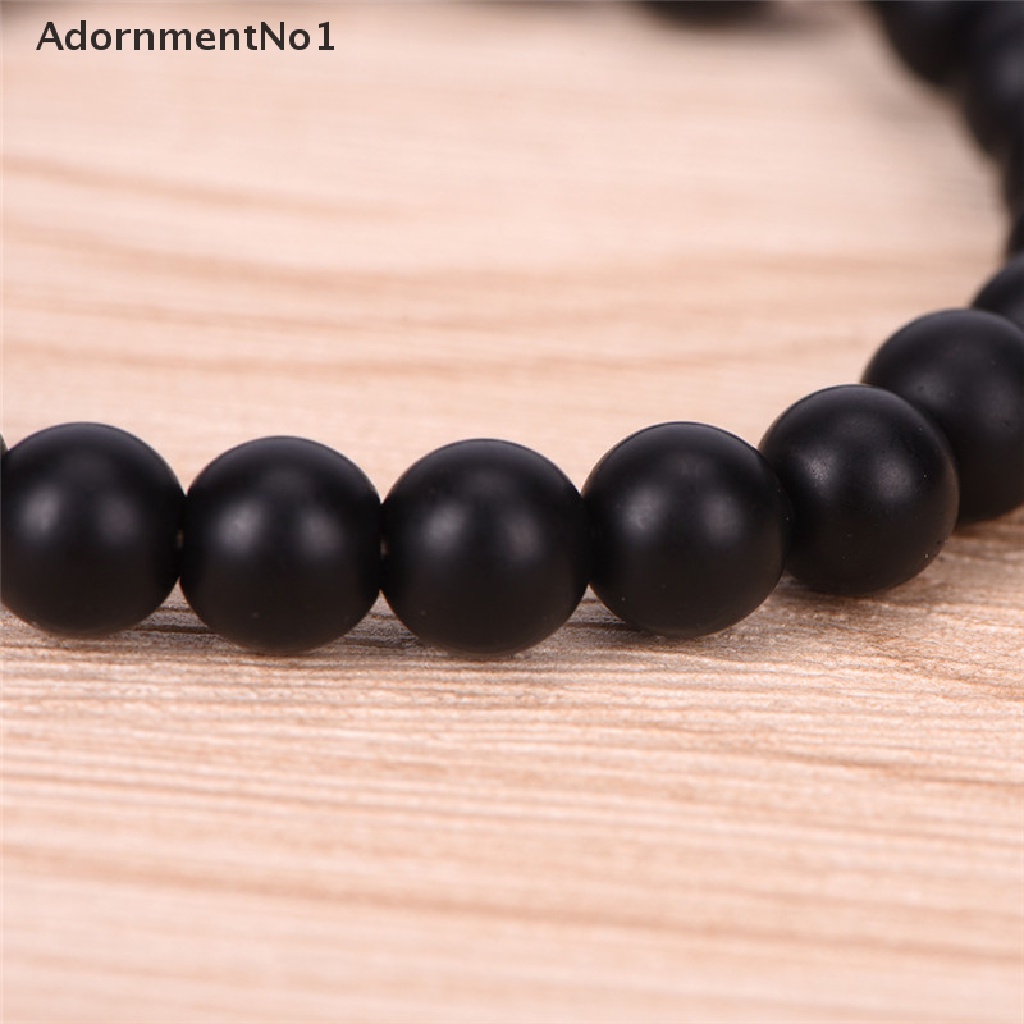 (AdornmentNo1) Gelang Tangan Manik-Manik Batu Agate Tourmaline Hitam Matte Elastis Untuk Pria / Yoga