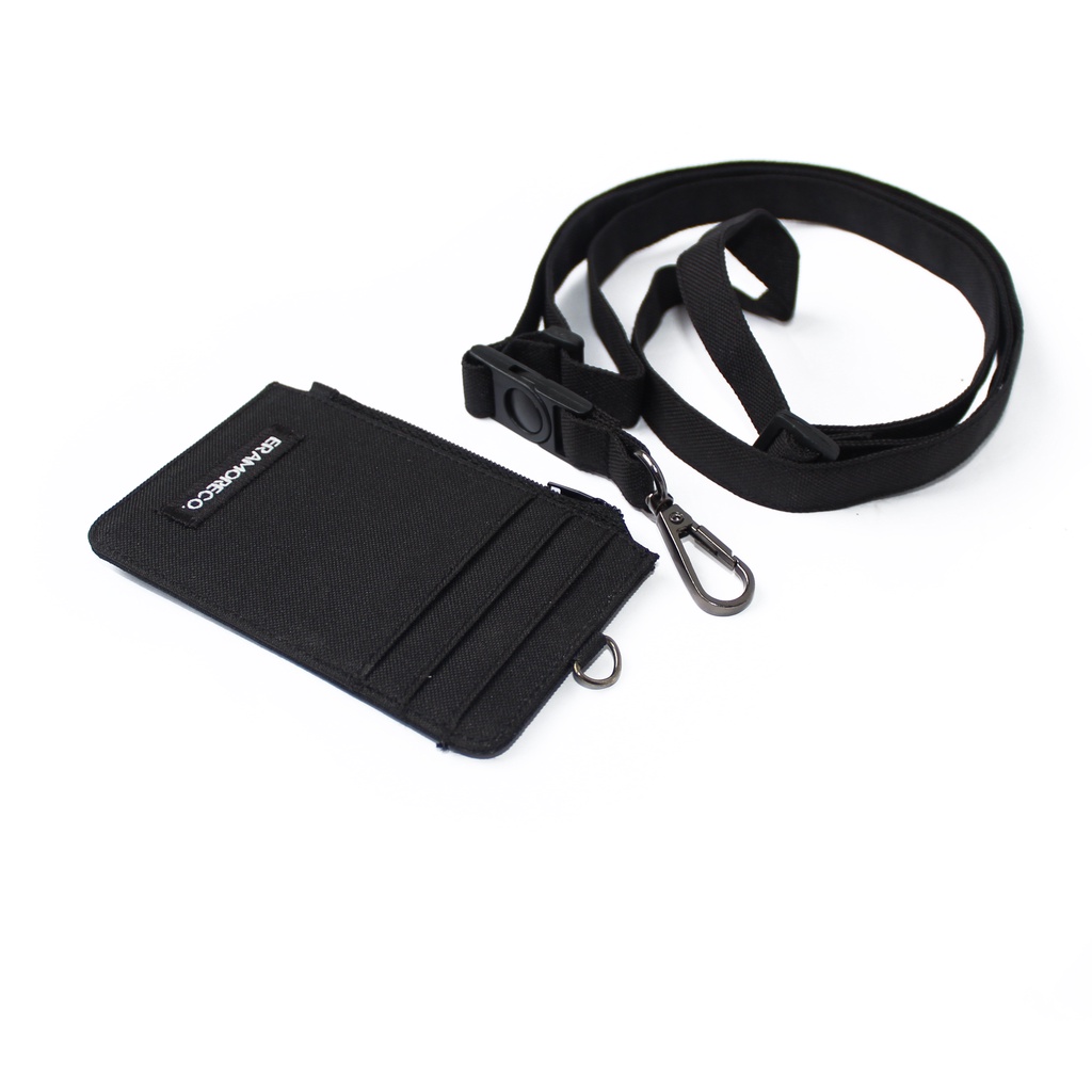 EMID111 name tag gantungan dompet ID card holder tali lanyard zipper kartu hitam