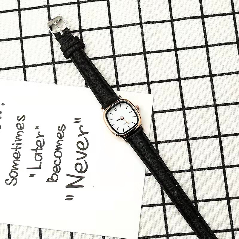 [COD] Jam Tangan Wanita Gaya Retro Untuk Bisnis Korean Importi-54-3 Hitam Putih