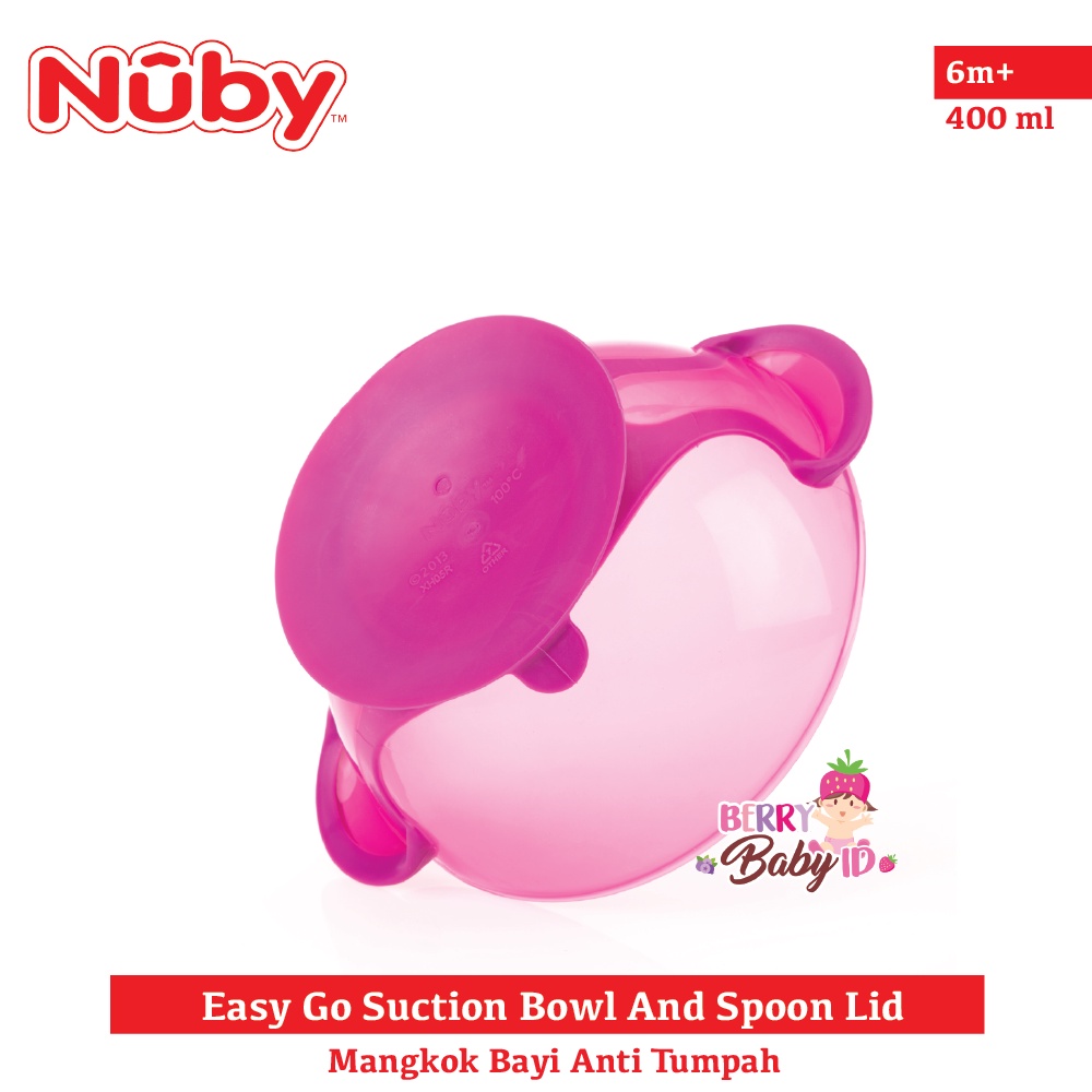 Nuby Easy Go Suction Bowl &amp; Spoon Mangkok Travel Makan Bayi Anak Berry Mart