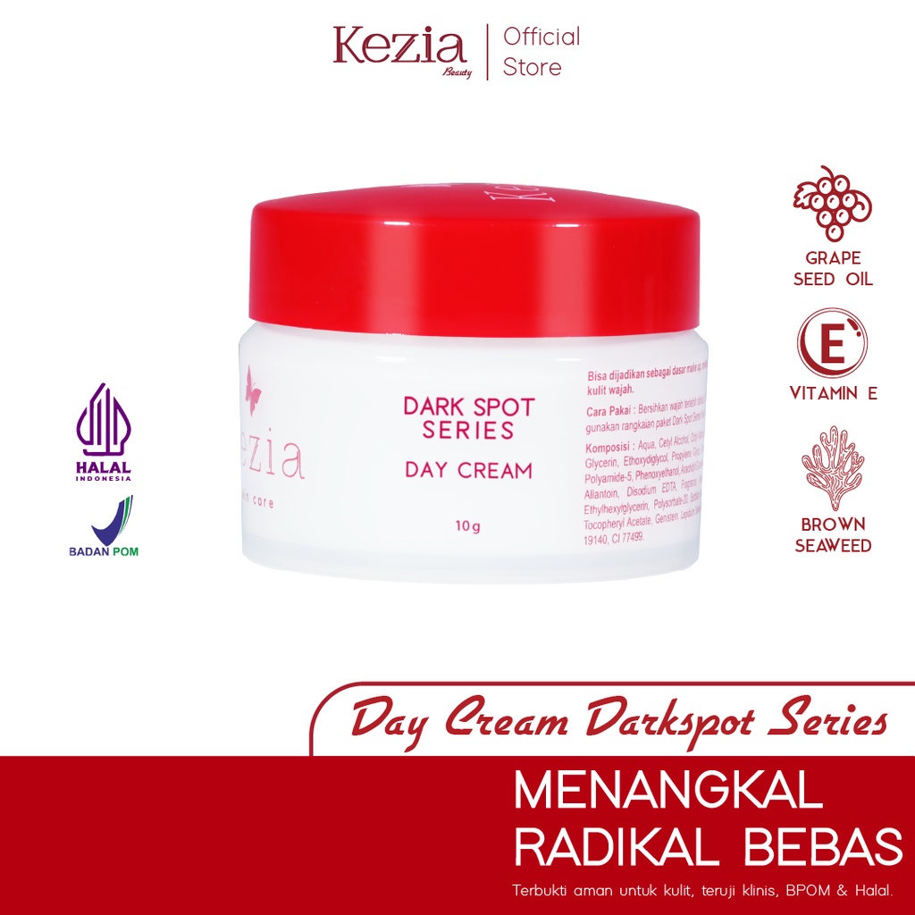 KEZIA Beauty Day Cream Dark Spot 10gr - Pelembap Cream Siang Mencegah Kerutan di Wajah dan SPF 30++