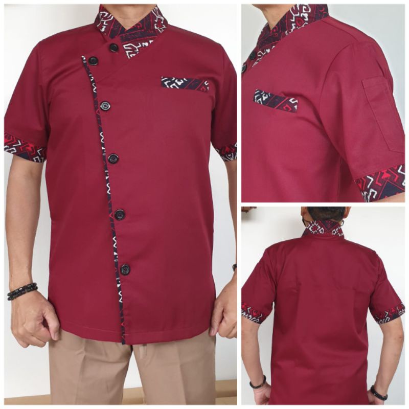 Baju Chef Pria Kombi Batik MARUN